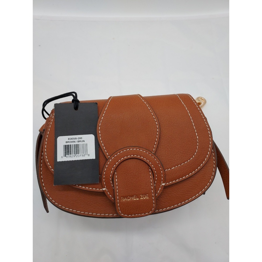 Rachel Zoe Cognac Leather Crossbody with White Contrast Stitching - Picture 3 of 5